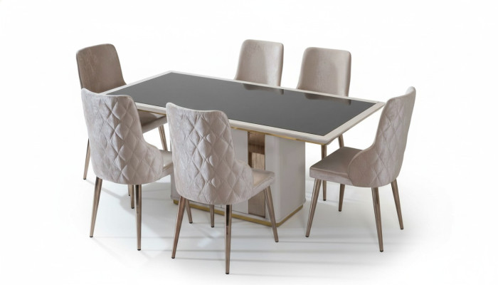 Exklusive Esszimmer Garnitur Edler Glastisch Designer Polsterstühle 7tlg