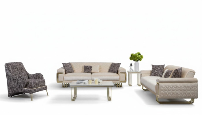 Designer Wohnzimmer Garnitur Luxus Dreisitzer Couchtisch Beistelltisch