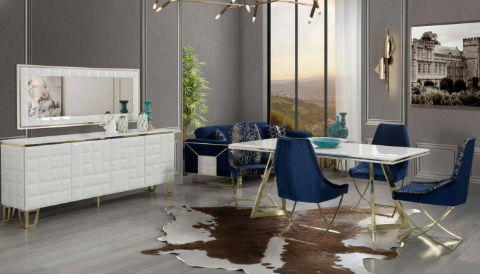 Exklusive Weiße Esszimmer Garnitur Luxuriöser Esstisch x4 Stühle 7tlg