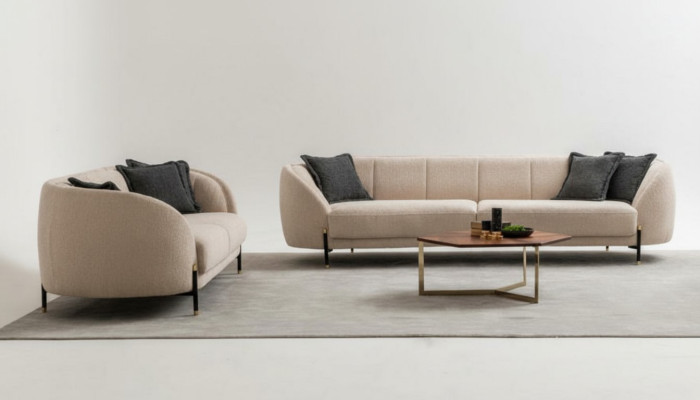 Modern Sofa 3 Sitzer Beige Hochwertig Polster Sofas Design Textil neu