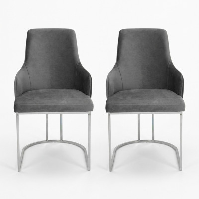 Graue 2x Esszimmerstühle Gepolsterte Stühle Luxus Esszimmer 2-er Set