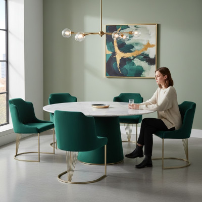 Luxus Designer Grüner Esszimmerstuhl 6x Stühle Einsitzer Moderne Esszimmer