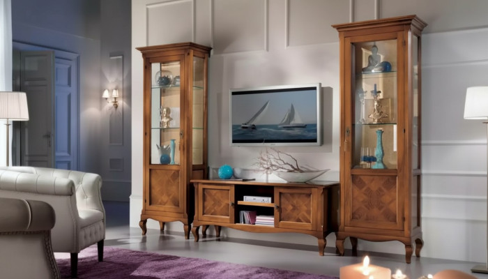 Wohnzimmer TV-Ständer 2x Vitrine 3tlg. Neu Wohnzimmermöbel Set Designer