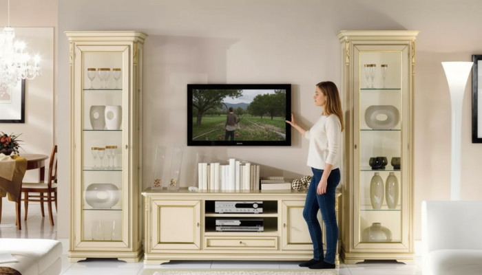Italienische Wohnzimmer Wohnwand 2x Vitrine Schrank Designer Set 3tlg