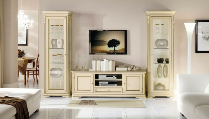 Italienische Wohnzimmer Wohnwand 2x Vitrine Schrank Designer Set 3tlg