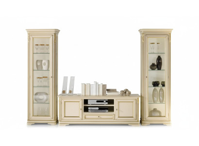 Italienische Wohnzimmer Wohnwand 2x Vitrine Schrank Designer Set 3tlg