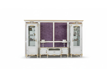 Wohnwand TV Ständer RTV 2x Vitrine Holz Klassische Weiß Wohnzimmer Neu