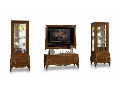 Wohnwand RTV Lowboard TV-Rahmen 2x Vitrine Braun Wohnzimmer Set 4tlg