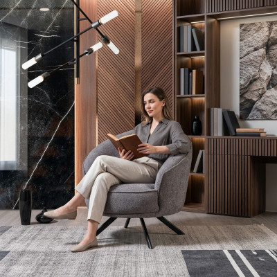 Wohnzimmer Modern Grau Sessel Design Luxus Möbel Polstermöbel Neu