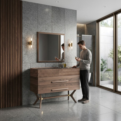 Luxus Kommode mit Spiegel Schlafzimmer Stil Modern Holzschrank Design