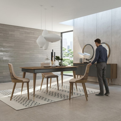 Luxus Esszimmer Set Esstisch 4x Stühle Luxus Anrichte mit 2x Spiegel Neu Set