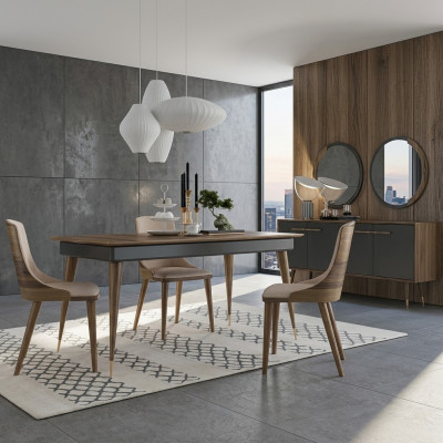 Luxus Esszimmer Set Esstisch 4x Stühle Luxus Anrichte mit 2x Spiegel Neu Set