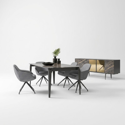 Luxus Esszimmer Komplett Esstisch 4x Stühle Einrichtung Sideboard mit Spiegel