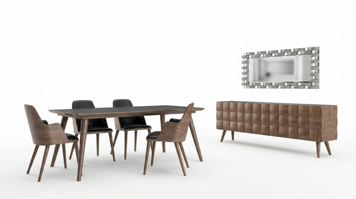 Komplett Set 7tlg Esszimmer Esstisch Neu 4x Stühle Luxus Sideboard mit Spiegel