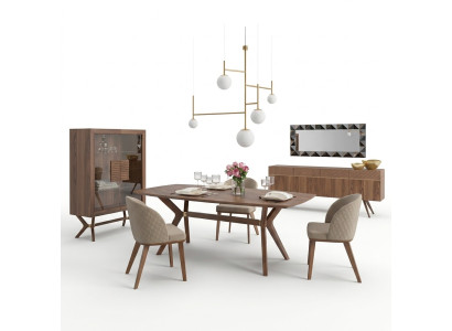 Modern Design Esszimmer Komplett Esstisch 4x Stühle Luxus Sideboard Neu Vitrine