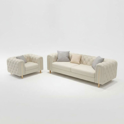 Set 2 tlg Wohnzimmer Sofagarnitur Dreisitzer Sofa Modern Sessel Leder