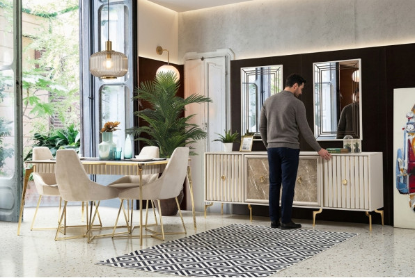 Luxus Esszimmer Möbel Esstisch 6x Stühle Sideboard Spiegel 10tlg Neu