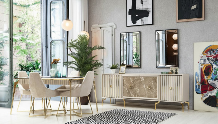 Luxus Esszimmer Möbel Esstisch 6x Stühle Sideboard Spiegel 10tlg Neu