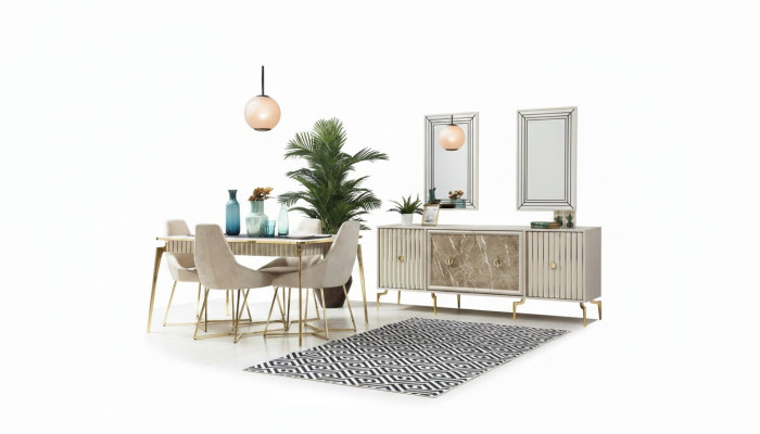 Luxus Esszimmer Möbel Esstisch 6x Stühle Sideboard Spiegel 10tlg Neu