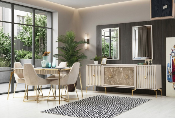Luxus Esstisch Esszimmer Tisch für 4 Personen Stühle SIdeboard Modern