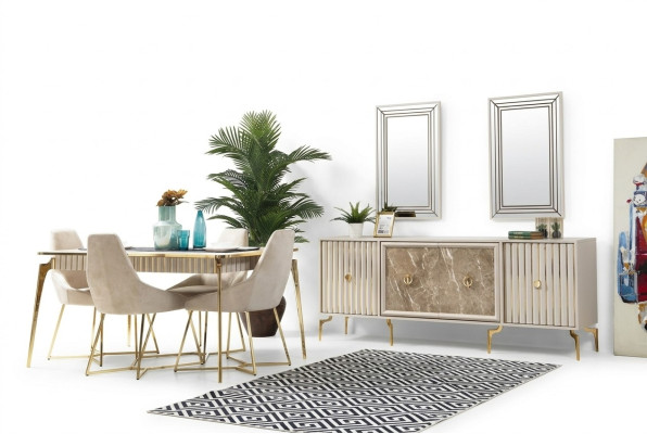 Luxus Esstisch Esszimmer Tisch für 4 Personen Stühle SIdeboard Modern