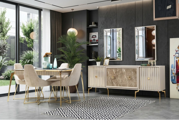 Stilvolle Esszimmer Garnitur Luxus Set Designer Esstisch mit 6x Stühlen