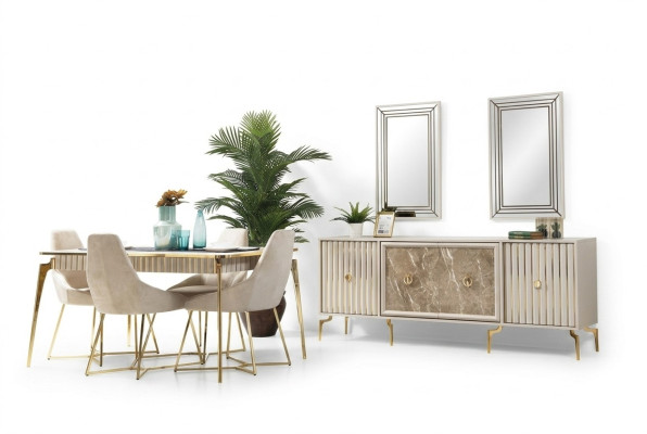 Stilvolle Esszimmer Garnitur Luxus Set Designer Esstisch mit 6x Stühlen