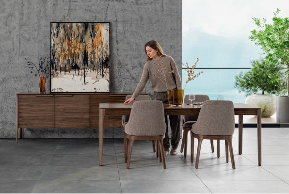 Esszimmer Set Essgruppe Braun Esstisch 4x Stühle mit Sideboard Tisch