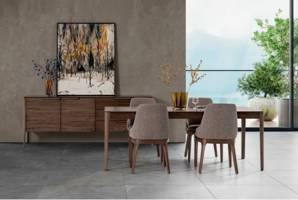 Esszimmer Set Essgruppe Braun Esstisch 4x Stühle mit Sideboard Tisch