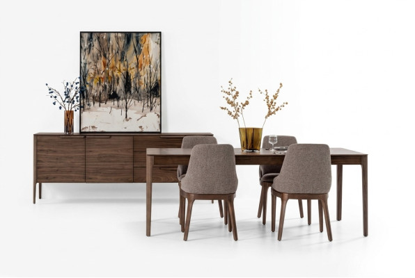 Esszimmer Set Essgruppe Braun Esstisch 4x Stühle mit Sideboard Tisch