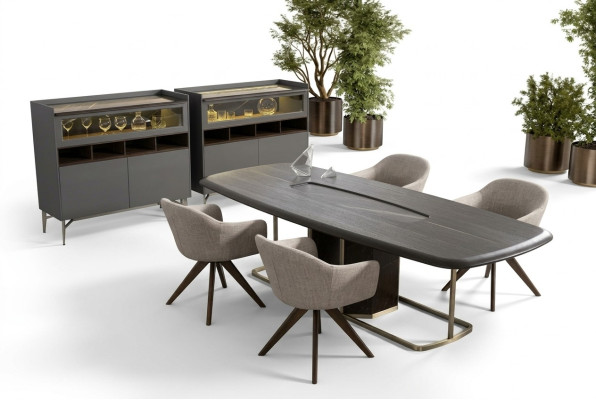 Holz Luxus Eszimmer Set Modernen Esstisch 4x Stühle mit Anrichte Möbel