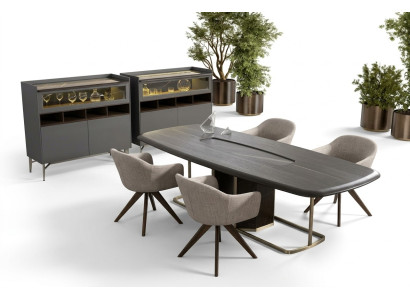 Holz Luxus Eszimmer Set Modernen Esstisch 4x Stühle mit Anrichte Möbel