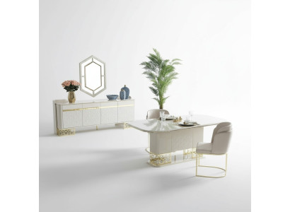Modernen Esszimmer Set Möbel Esstisch 4x Stühle Anrichte Kommode 6tlg
