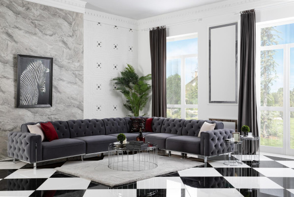 Modernen Ecksofa L-Form Wohnzimmer Grau Farbe Holz Textil Couchen
