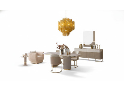 Luxus Designen Esszimmer Set Esstisch 4x Stühle Sideboard Spiegel Möbel