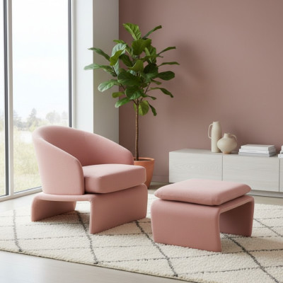 Set Sessel und Hocker Club Lounge rosa Stoff im modernen Stil Wohnzimmer