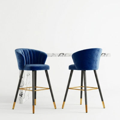 Barhocker Barstuhl Blau Samt Design Barstühle Bar Hocker Stühle Neu