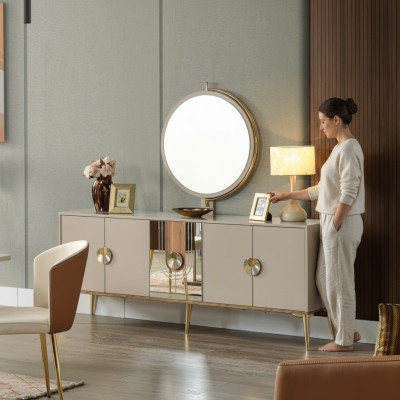 Anrichte Schrank Braun Hochglanz Möbel Holz Luxus Kommode Sideboard