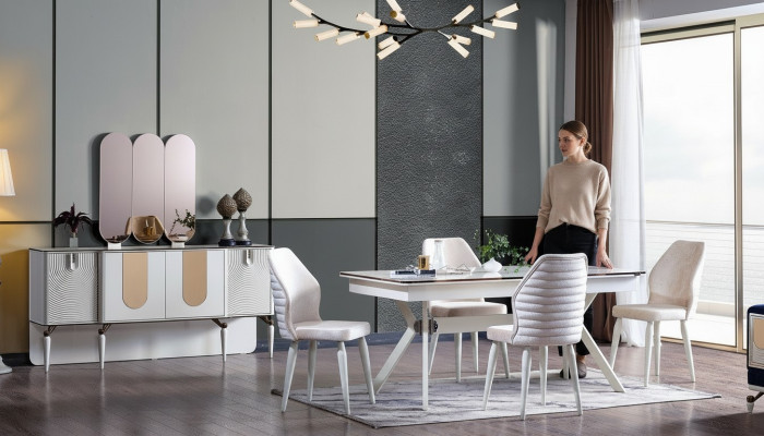 Luxuriöse Esszimmer Set Esstisch + 6x Stühle + Anrichte Modern 8 tlg