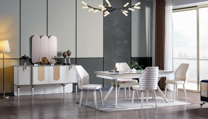 Luxuriöse Esszimmer Set Esstisch + 6x Stühle + Anrichte Modern 8 tlg