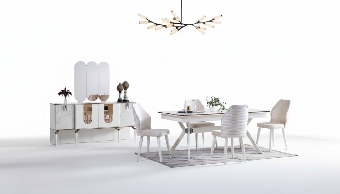 Luxuriöse Esszimmer Set Esstisch + 6x Stühle + Anrichte Modern 8 tlg