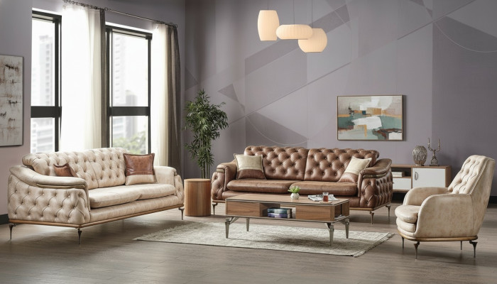 Sofagarnitur 3+3+1 Sitzer Chesterfield Modern Stil Garnitur Set 3tlg. Sofa Relax Neu