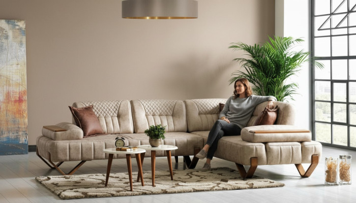 Ecksofa Wohnlandschaft Farbe Beige L-Form Sofa Neu Wohnzimmer Ecksofa Luxus Neu