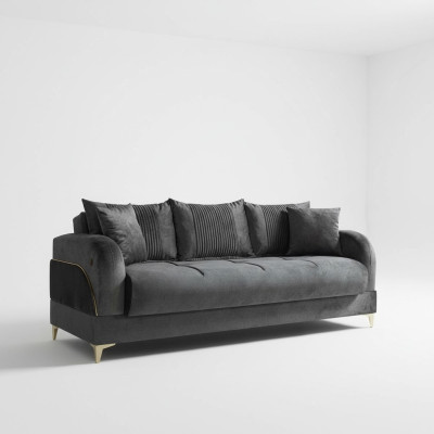 Graue Dreisitzer Couch Polster Möbel Couchen Stoff Sofas Textil mit Kissen