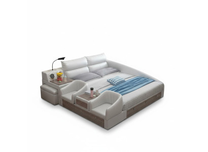 Bett Multifunktion Regal USB Ladestation Doppel Leder Betten 180x200