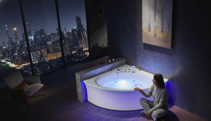 Eckwanne Badewanne Eckbadewanne Whirlpool Ergonomisch Wasserfall LED