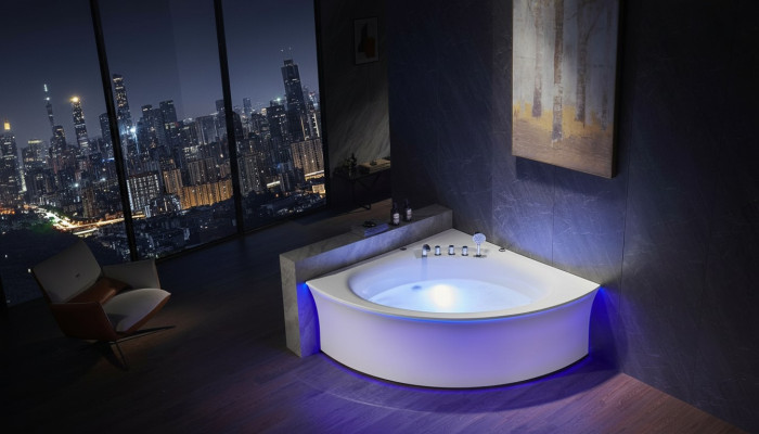 Eckwanne Badewanne Eckbadewanne Whirlpool Ergonomisch Wasserfall LED