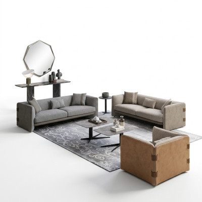 Grau Wohnzimmer Set 7tlg Modern 2x Sofas Dreisitzer Polstermöbel Sessel Neu
