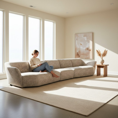 Fünfsitzer Sofa Couch 440cm Wohnzimmer Weiß Einrichtung Textil Polstermöbel