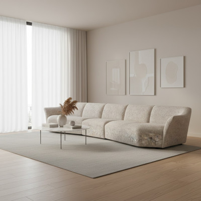 Fünfsitzer Sofa Couch 440cm Wohnzimmer Weiß Einrichtung Textil Polstermöbel